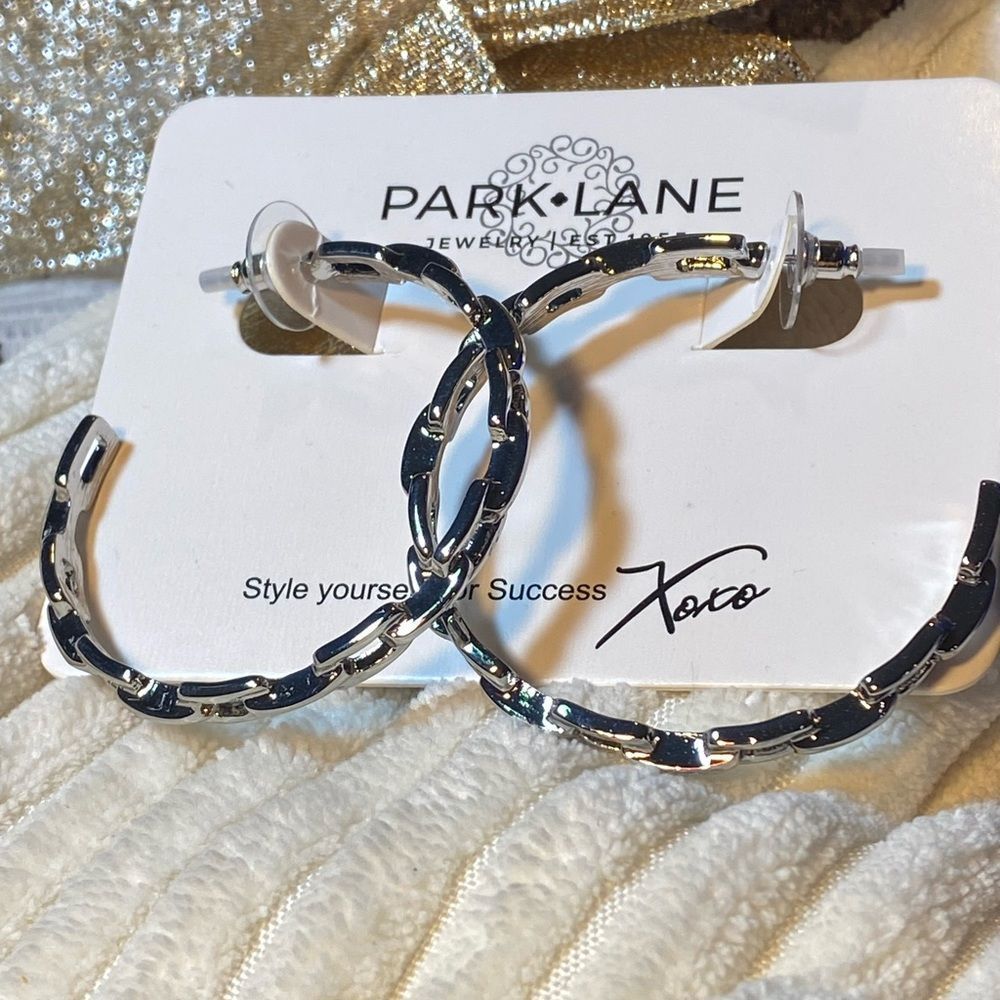 NWT ICONIC CHAINLINK STATEMENT HOOPS CHANTEL SILVER EARRINGS - Picture 6 of 6